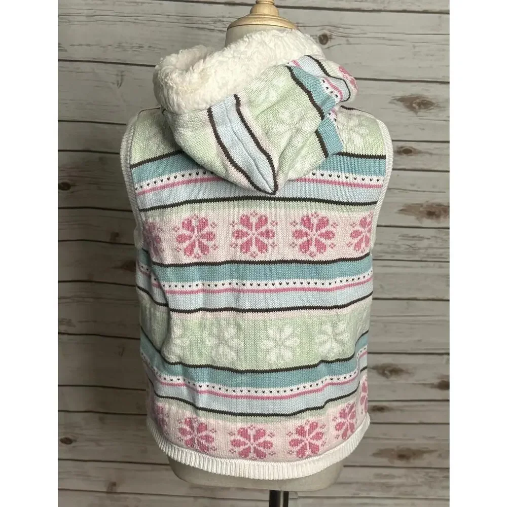 Gymboree Winter Ballerina Fair lsle hooded button-down sweater vest Size M (7-8)